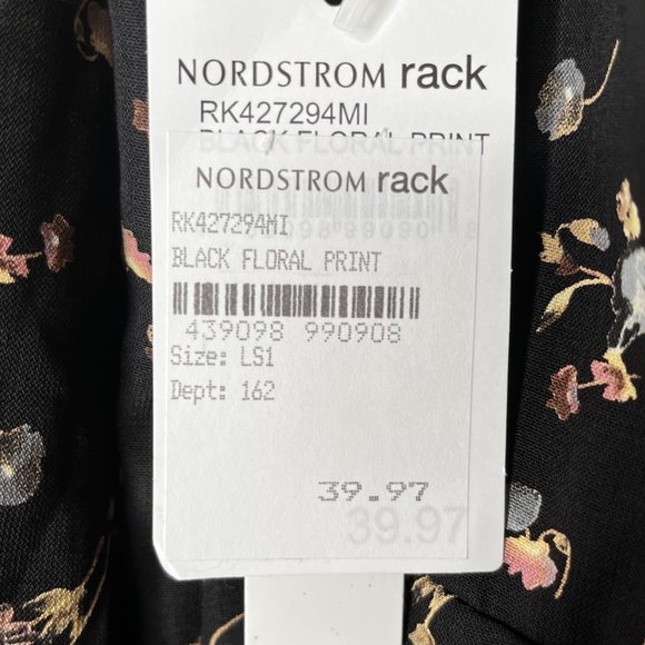 Abound Black Floral Long Sleeve Dress Size Large - Picture 5 of 5